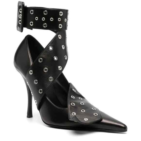 All-in Shoes - 115MM Belted Leather Stiletto Heel Pumps in black
with Ankle Strap Size 39